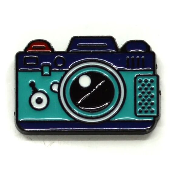 Cartoon Camera White Aqua Black Metal Enamel Pin - Picture 1 of 2